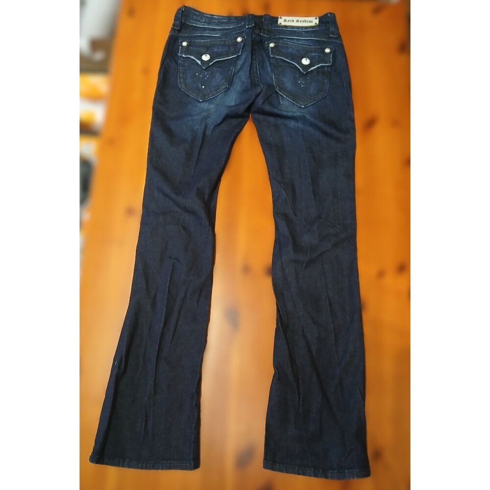 Rock Revival Jeans Dark Blue Wash Faded Distressed Heath Bootcut Size 30 - Picture 9 of 10